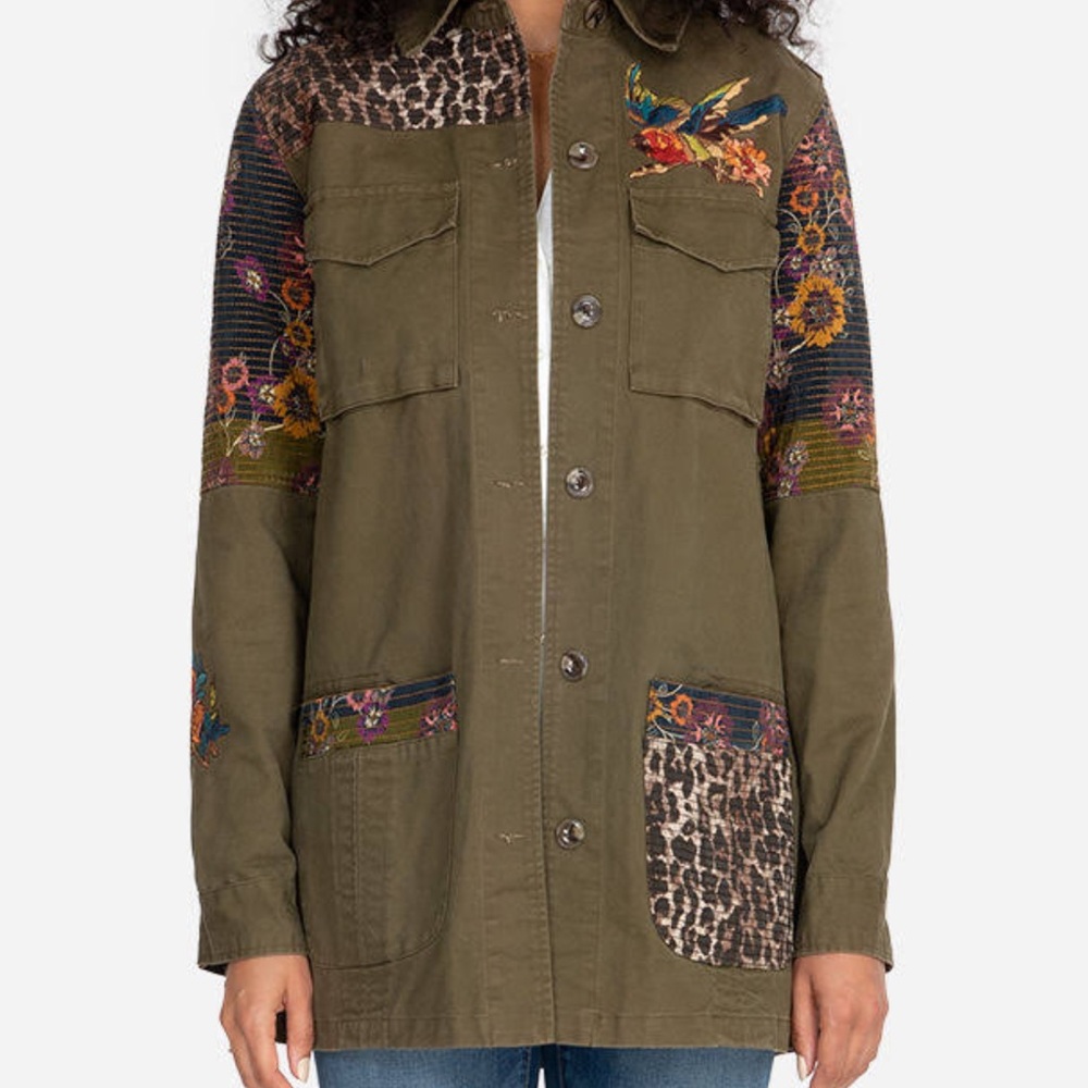 NWOT Johnny Was Patch Work Military Jacket